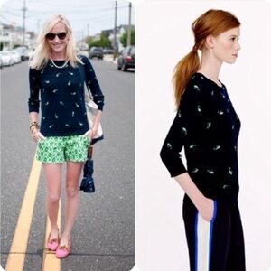 Jcrew Navy linen Sweater with Green whale embroidery